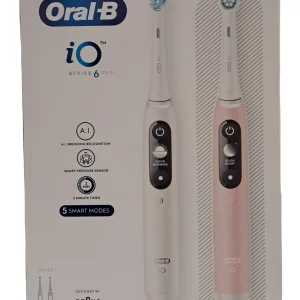 Oral‑B iO Series 6 Duo 3757 Blanco y Rosa – Cepillos de dientes eléctricos recargables en pack Duo (White and Pink Sand)
