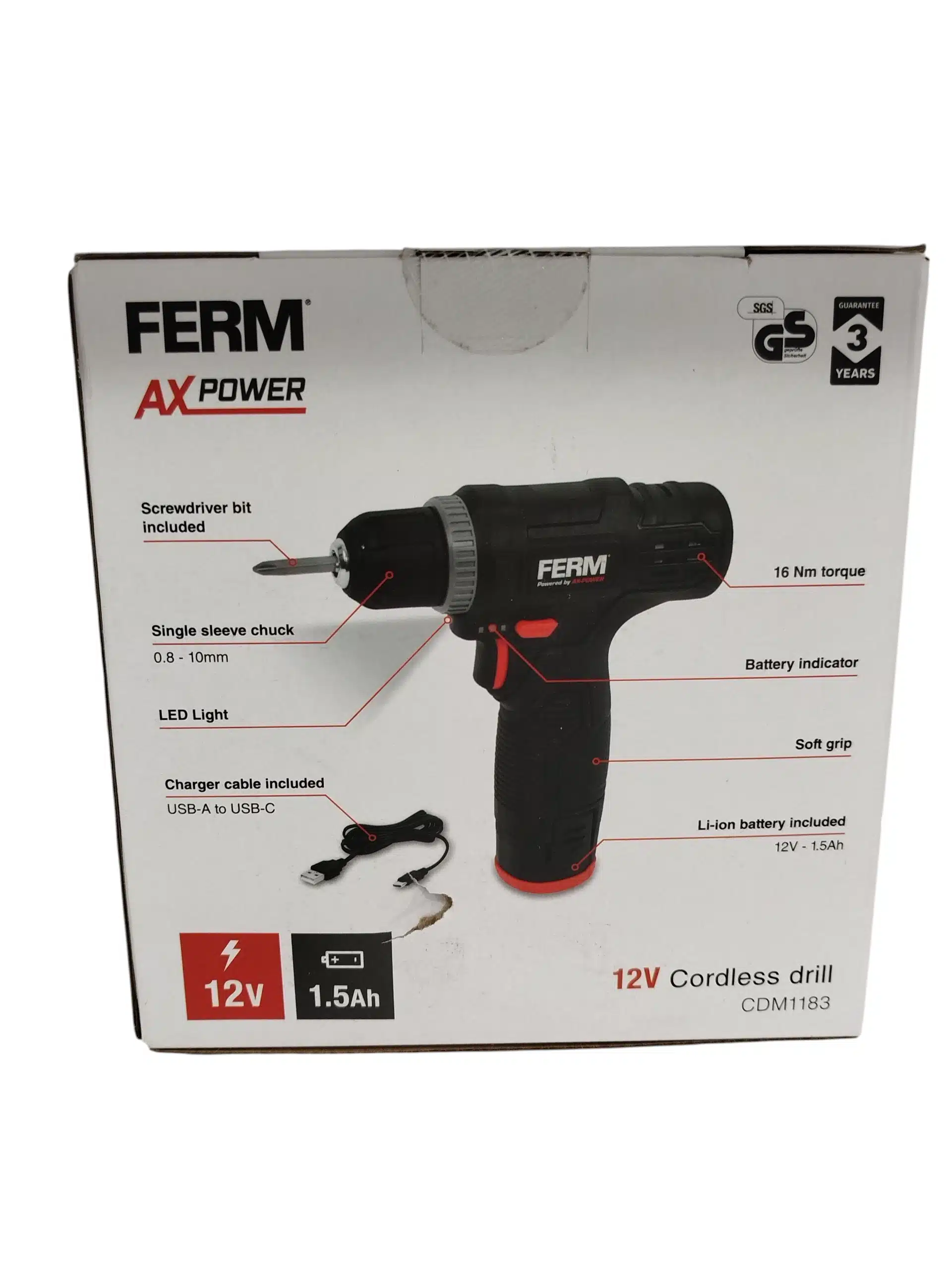 Ferm AX Power 12V Cordless Drill (3202290) Taladro Inalámbrico Negro - Imagen 4